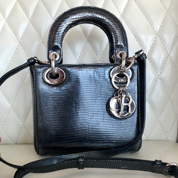 Christian Dior Lady Mini Metalli Black Lizard Skin - Picture 3 of 12